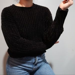 Forever 21 Black Velvet Knit Long Sleeve